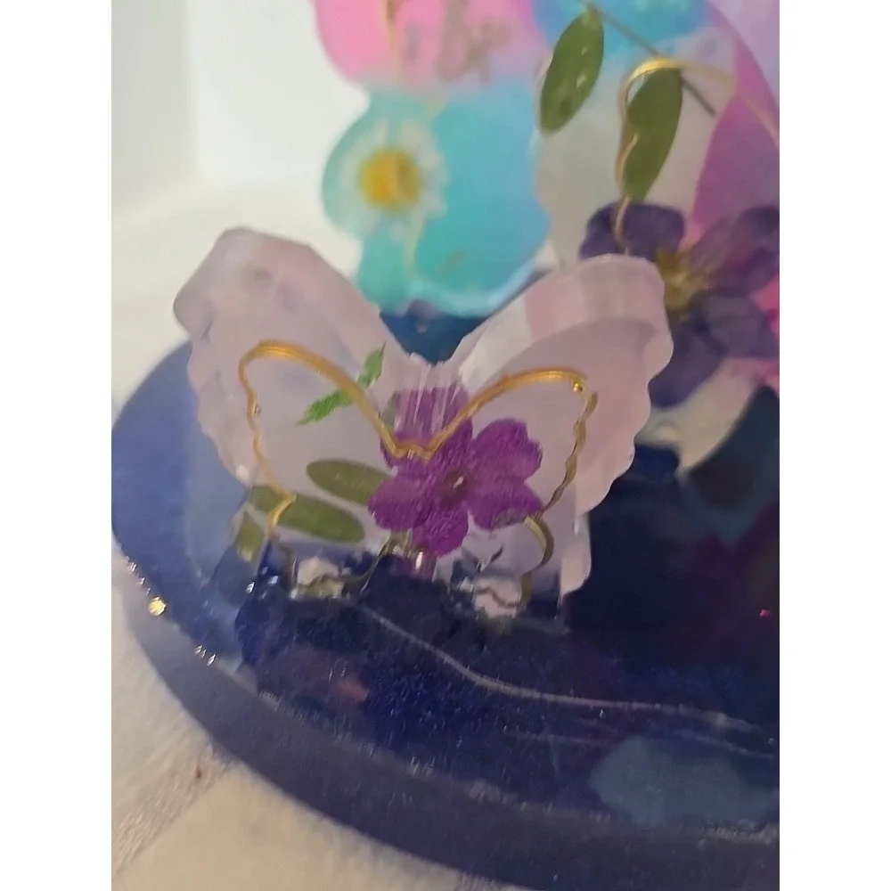 Handmade Resin Butterfly Plate With Lights Blue With Flowers 3 Speed Flashin 772